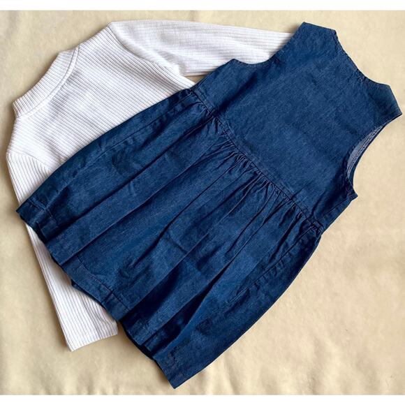 Vintage 90s Piano Kids Fashion Jumper Dress & Shirt Set Girls 8 Farm Patch Denim - Picture 3 of 6